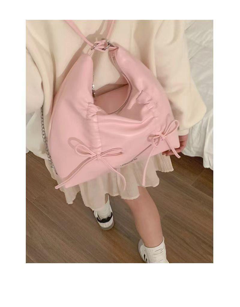 Product Introduction of Pleated Bowknot Backpack for Women 2024 New Trendy Fashion Sweet Tote Bag Casual Large Capacity Bag 11