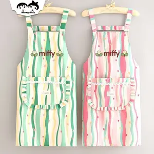 COD Apron Fashion Dapur Korea – Motif Strip Pastel untuk Ibu & Remaja CLM08