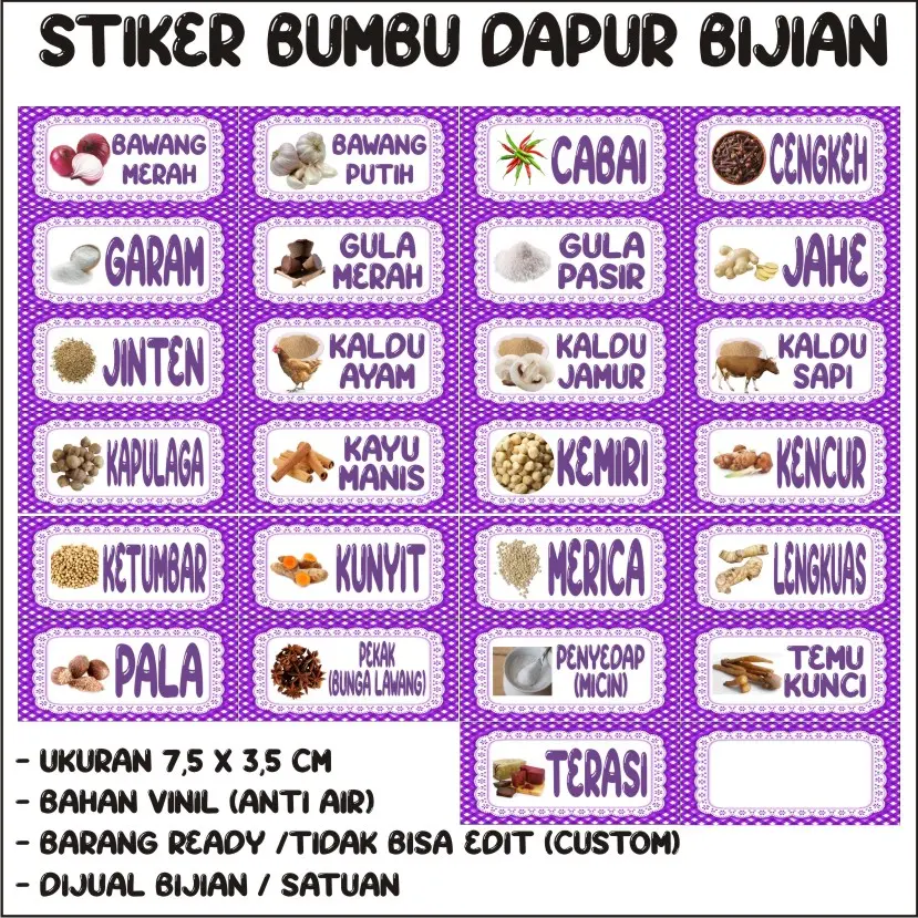 (KODE S16 ) STIKER BUMBU|LABEL BUMBU|STIKER BUMBU DAPUR|NAMA BUMBU|BUMBU DAPUR|BUMBU REMPAH|STIKER WATERPROOF|STIKER TAHAN AIR DAN MINYAK