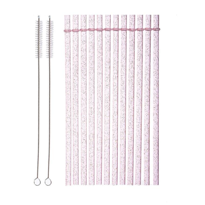 Reusable Drinking Straws with Cleaning Brush, 12pcs Durable Plastic Colorful Glitter Drinking Straws, Drinking Supplies Utensils for Home Kitchen Party Picnic Outdoor, Kitchenware 5