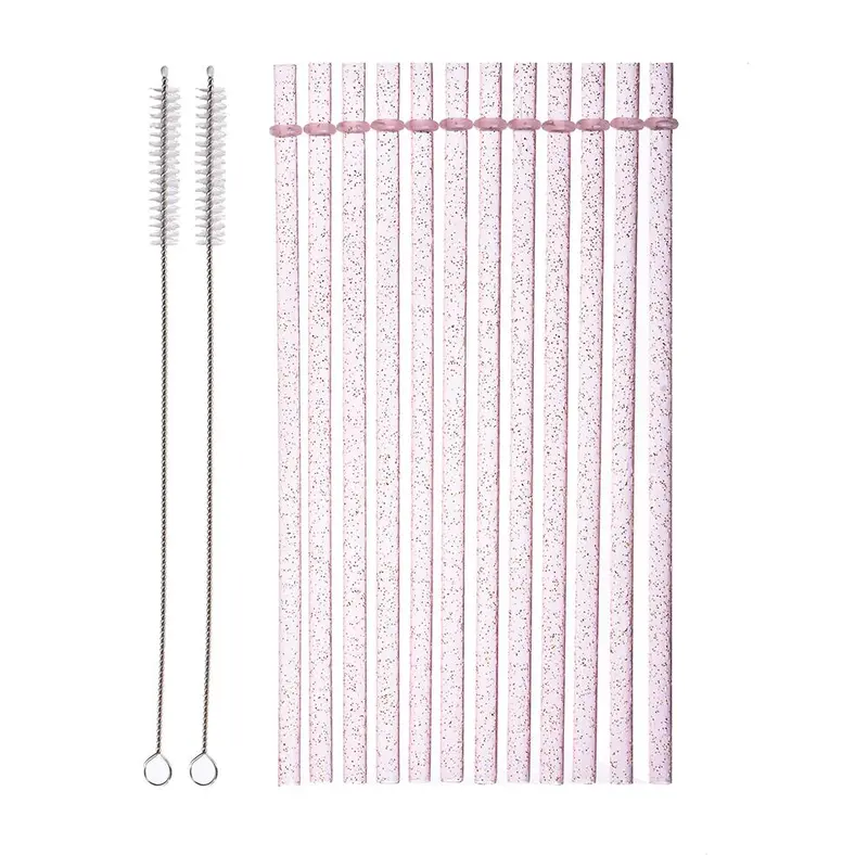 Reusable Drinking Straws with Cleaning Brush, 12pcs Durable Plastic Colorful Glitter Drinking Straws, Drinking Supplies Utensils for Home Kitchen Party Picnic Outdoor, Kitchenware  Drinks 5