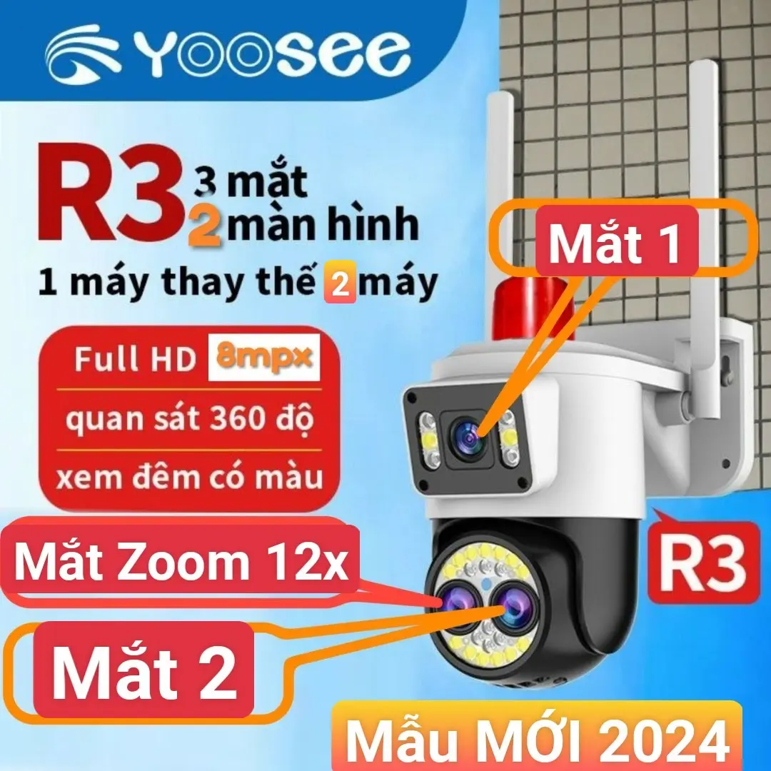 CAMERA YOOSEE 3 MẮT - 2 MÀN HÌNH - ZOOM X12 SIÊU XA - SIÊU NÉT CHỐNG NƯỚC TUYỆT ĐỐI - ĐÀM THOẠI 2 CHIỀU - BẢO HÀNH 12 THÁNG
