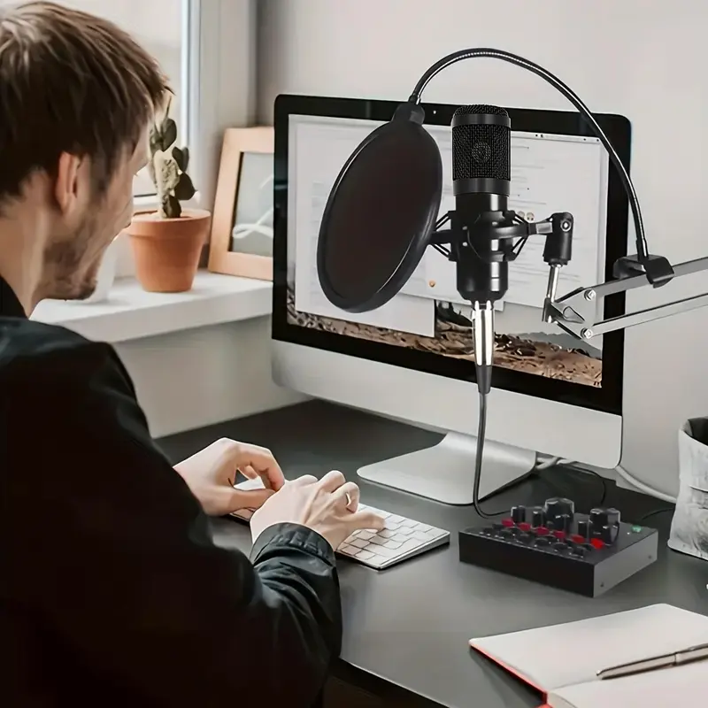 Podcast Equipment Bundle, 1 Box BM-800 Mic Kit with V8 Sound Card, Professional Condenser Studio Microphone for Laptop Computer Vlog Living Broadcast Live Streaming, Stocking Fillers Gift 5