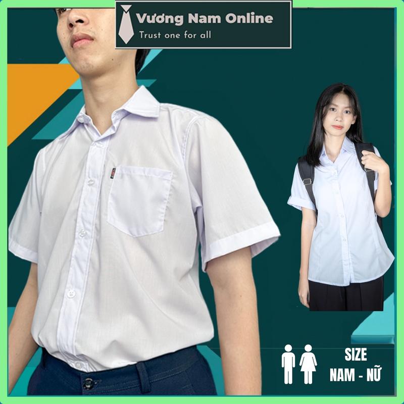 Áo trắng học sinh Nam Nữ tay ngắn và dài cấp 1 2 3 và BIG SIZE vải kate sil hàng tiêu chuẩn vạc ngang Menswear Shirt Có Cổ VNO93
