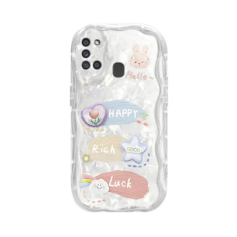 Casing hp SamsungA21S/A217F Boneka Kelinci Keberuntungan Lucu Kepribadian Transparan Gelombang Lembut Cangkang Wanita Ringan Mewah Kelas Atas All-inclusive Anti-Fall case 5