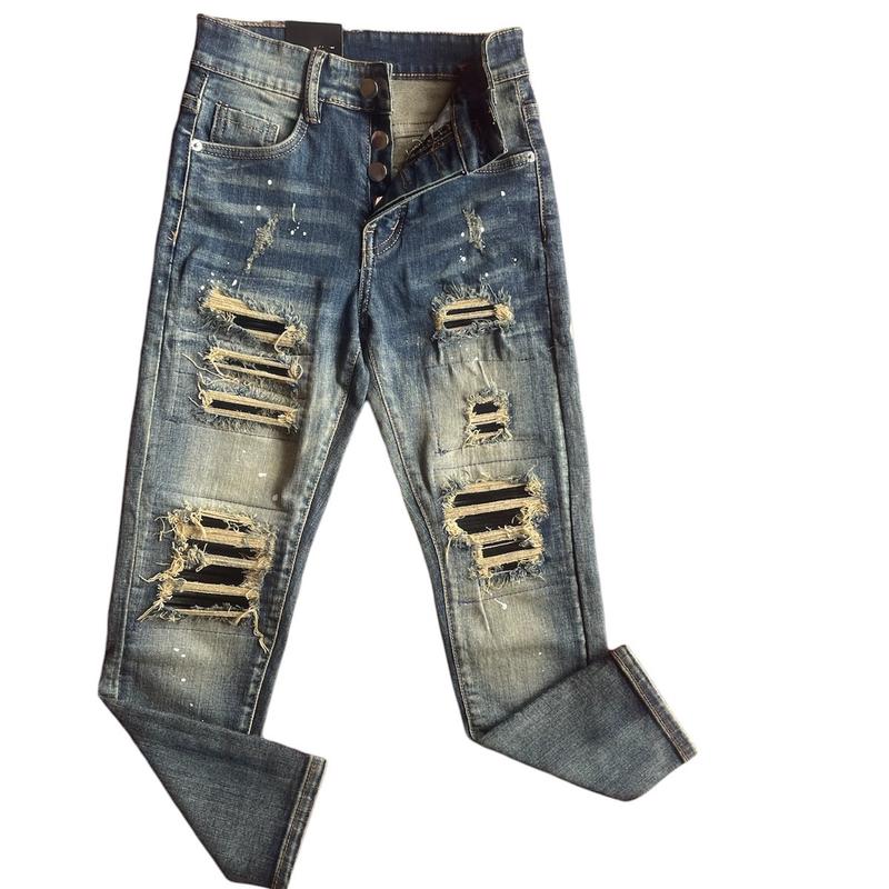 Quần jean sai nhỡ Trễ lưng Ôm gọn chất liệu cotton 0