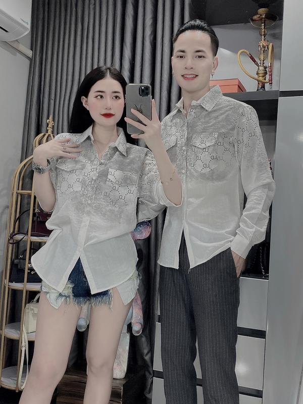 Áo sơ mi nam nữ vải đũi loang in chữ LD dài tay Trắng Đen Menswear