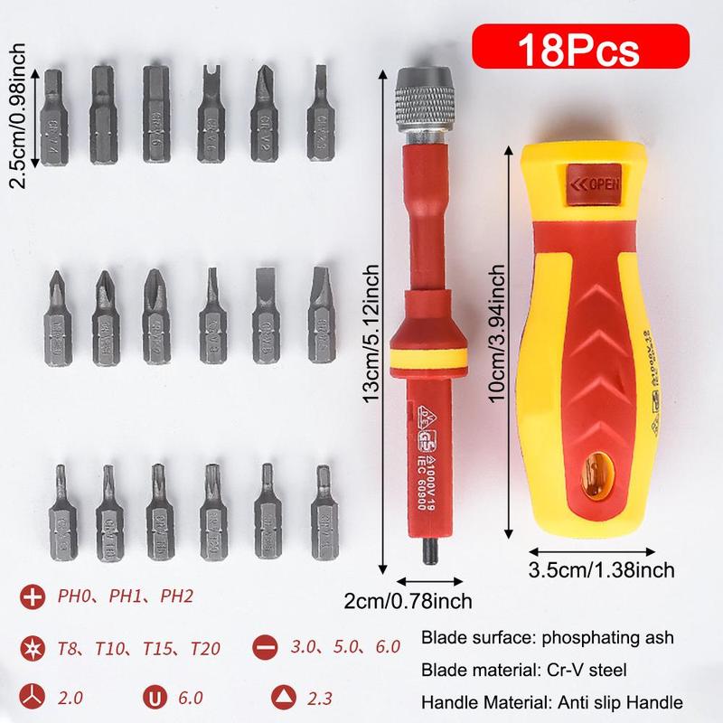 Product Introduction of Insulated Screwdriver Set, 1 Set Electrician Repair Tools Kit, Changeable Insulated Screwdrivers Set with Magnetic Slotted Bits, Professional Hand Tool, Hardware, Heavy Duty 2