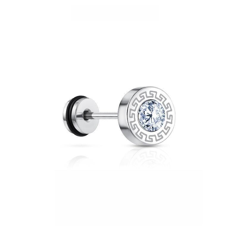 Product Introduction of Stainless trendy Great Wall pattern diamond studded screws studs fashionable punk titanium steel ear accessories 8