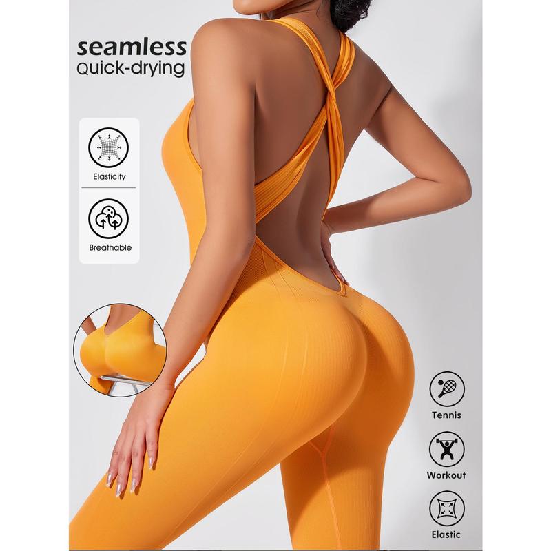 Áo Jumpsuit Quần Tập Yoga, Hàng Mới Về, Thiết Kế Liền Mạch, Hở Lưng Chữ V Sâu, Dành Cho Nữ, Mỏng Siêu Nhỏ, độn Hông, Nhanh Khô, Thích Hợp Cho Thể Thao, Một Mảnh Chạy Bộ 0