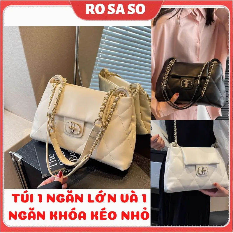 (HÀNG 1 NGĂN) Túi xách nữ đeo chéo đẹp đeo vai kẹp nách thời trang quai xích đi chơi cao cấp giá rẻ ROSASO TX43 Da Bag Kem 0