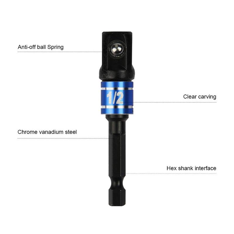 Drill Socket Adapter, 3 Counts Impact Grade Socket Adapter Set, CR-V Square Electric Sleeve Connecting Rod Adapter Set for Power Drill Torque Wrench, Power Tool Accessories 4