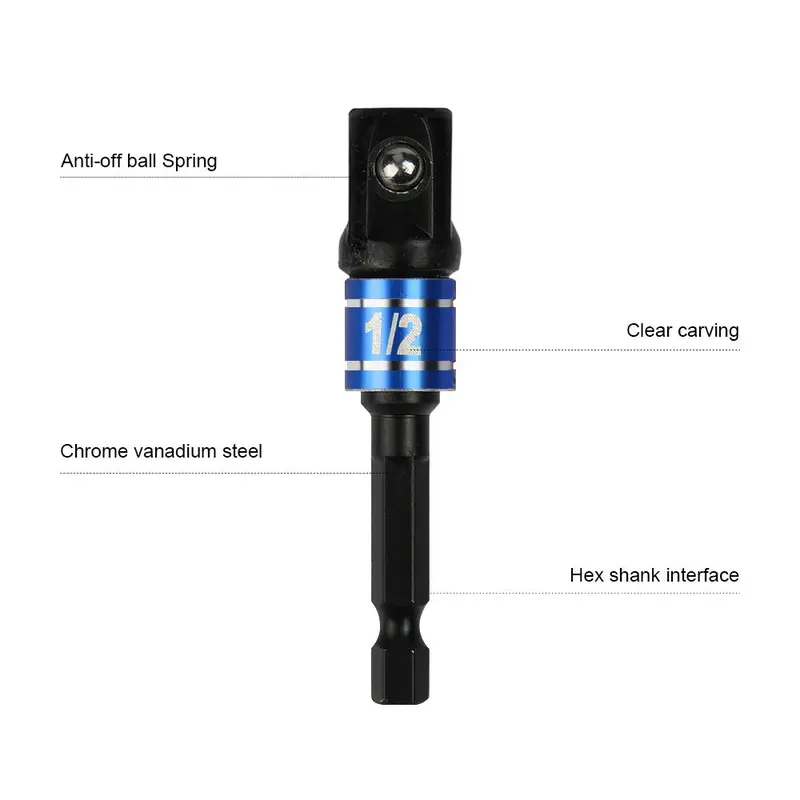 Drill Socket Adapter, 3 Counts Impact Grade Socket Adapter Set, CR-V Square Electric Sleeve Connecting Rod Adapter Set for Power Drill Torque Wrench, Power Tool Accessories 4