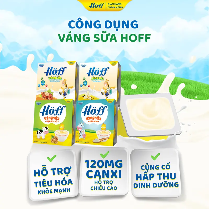 Váng sữa Hoff cho bé ăn dặm mix vị bổ sung dinh dưỡng canxi HMO MFGM DHA vitamin D3 khoáng chất hỗ trợ phát triển trí não hỗ trợ tăng cường miễn dịch 4 lốc (16 hộp x 55g) 1