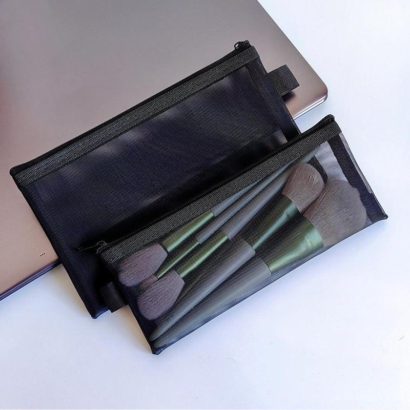 Black Mesh Cosmetic Bags Outdoor Black Zipper Bag Transparent Travel Organizer Large Capacity Comestic Bag 7
