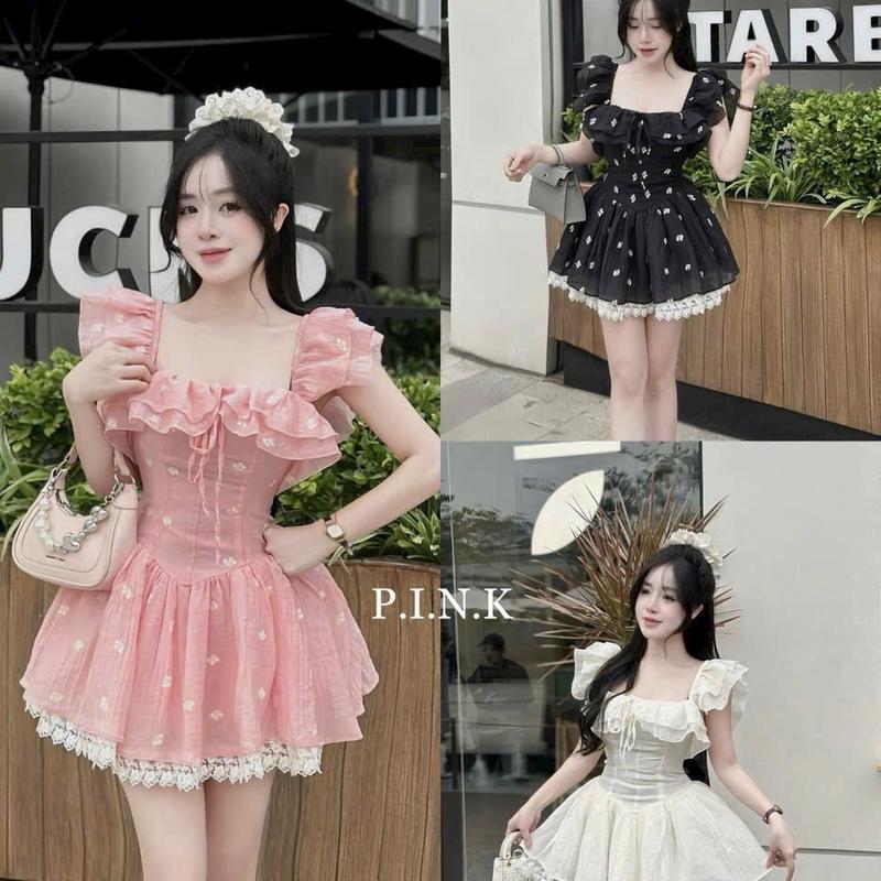 Đầm Hoa Dự Tiệc Kiểu Cánh Tiên Phối Ren Có Mút Ngực Dáng Xoè Dễ Thương 0