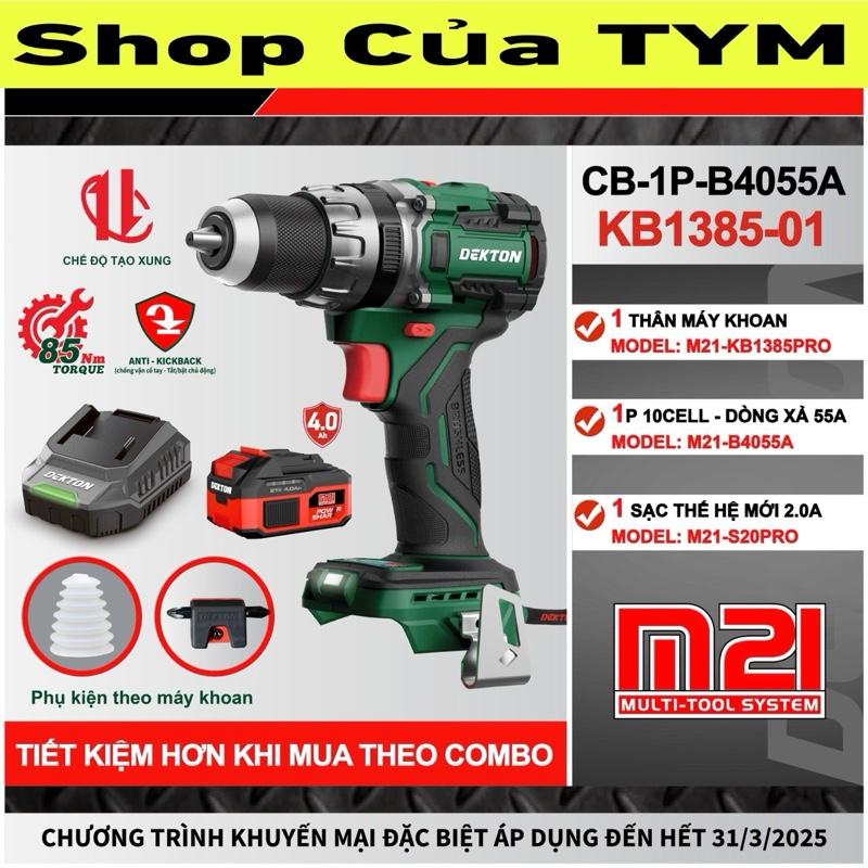 Máy khoan pin cầm tay 21V / DEKTON M21-KB1385PRO (xanh) / 3 chức năng / motor brushless / Full tính năng / Tặng kèm tu vít CV0402 bản mới / Chưa kèm pin sạc / tua vít điện