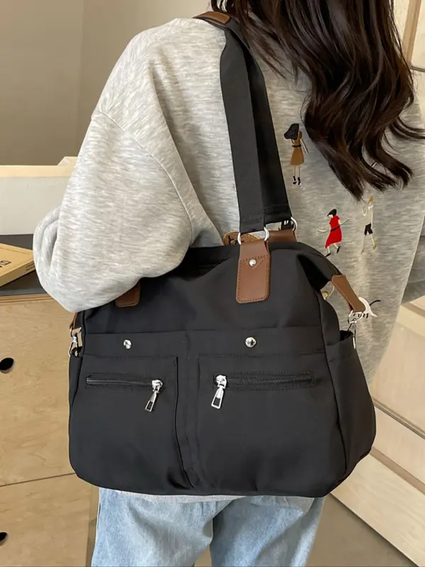 Women's Solid Color Tote Bag, Fashionable Large Capacity Shoulder Bag for Daily Used, Casual Trendy Versatile High-quality Daily Commuting Bag, Girl Fashionable Shopping Bag 8