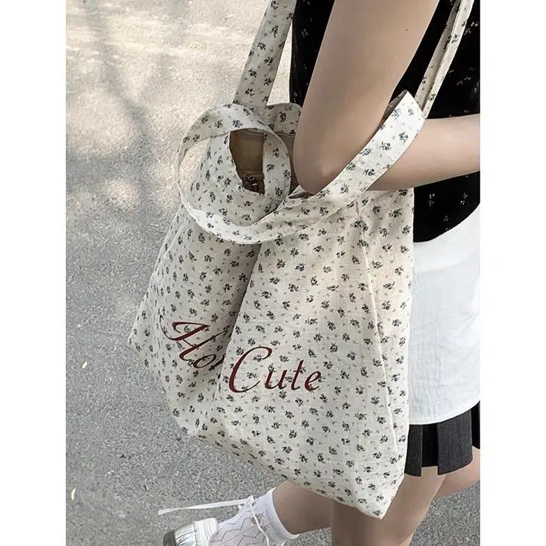 Túi Vải Hoa, Túi Tote Nữ, Túi Mua Sắm Sức Chứa Lớn, Phong Cách Hàn Quốc, Thiết Kế Mới Từ Hàn Quốc, 2024