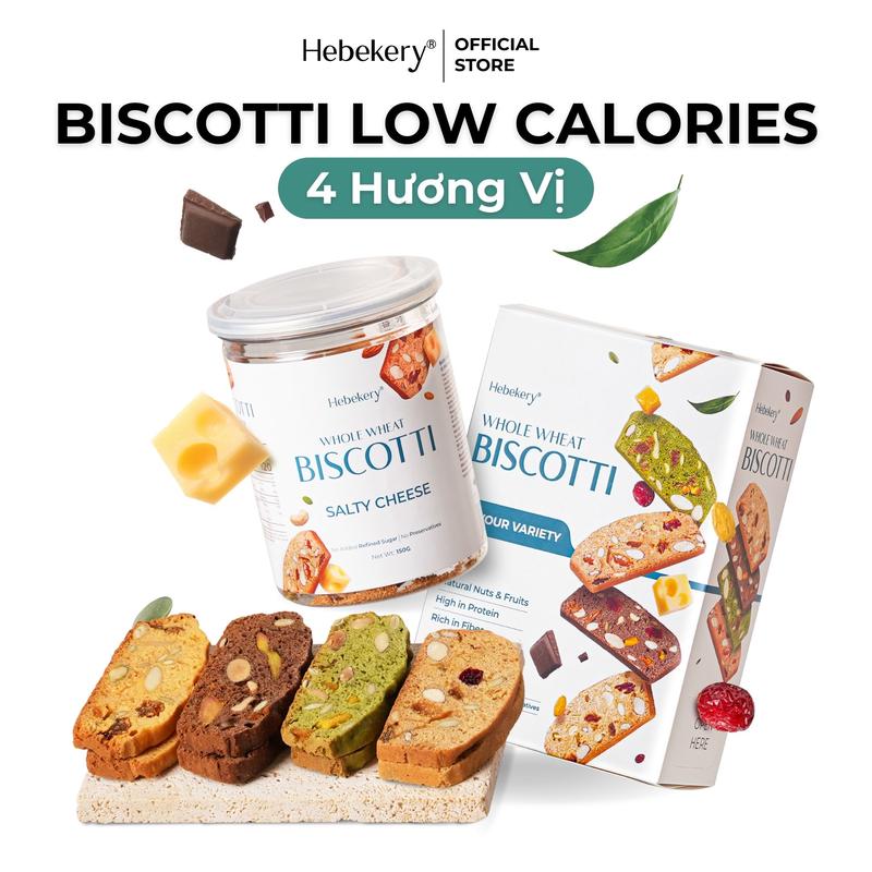 Biscotti Nguyên Cám Low Calories 4 Vị Hebekery - Bánh Ngũ Cốc Nướng Dinh Dưỡng Ít Calo Lành Mạnh Food Thức Ăn Socola Hạt Ngũ Cốc Snack Ăn Vặt Bánh Quy biscotti