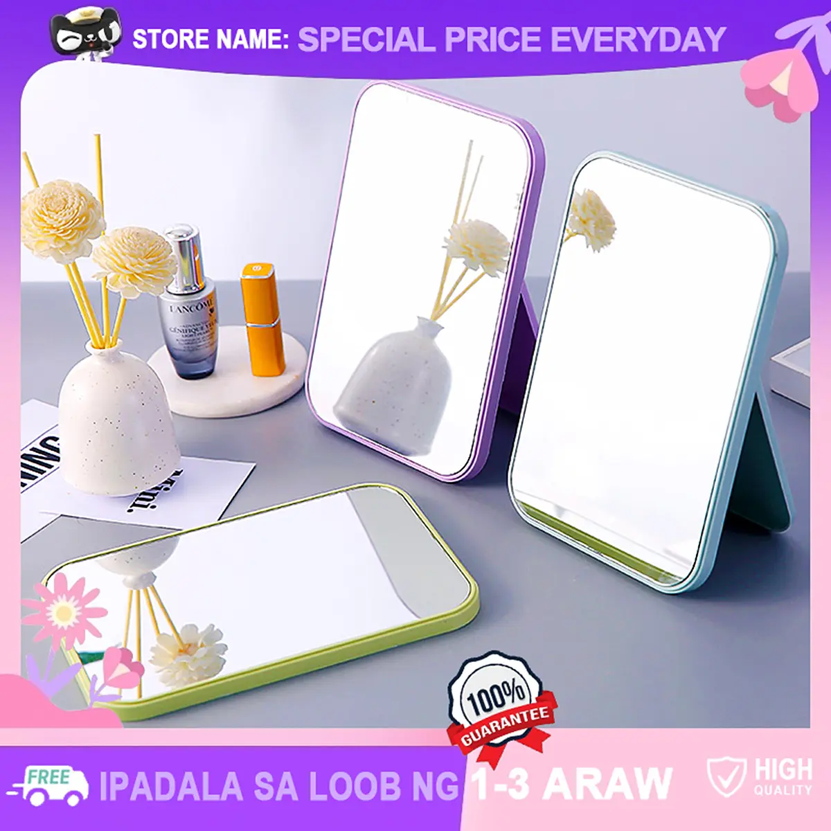 Folding Makeup Mirrors with Stand,Desktop Vanity Mirror Portable Cute Mini Small Square Cosmetic Mirrors Makeup Tools
