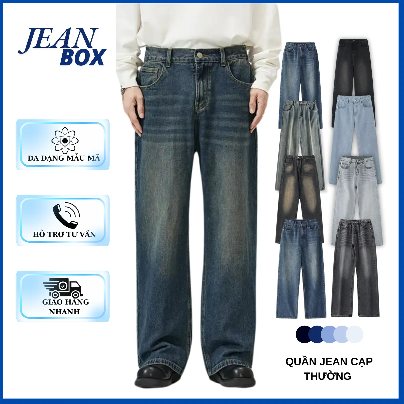 Quần jean ông suông  nam nữ wash JEAN BOX T9 đa dạng mẫu mã dễ phối đồ Menswear Pants Có Túi
