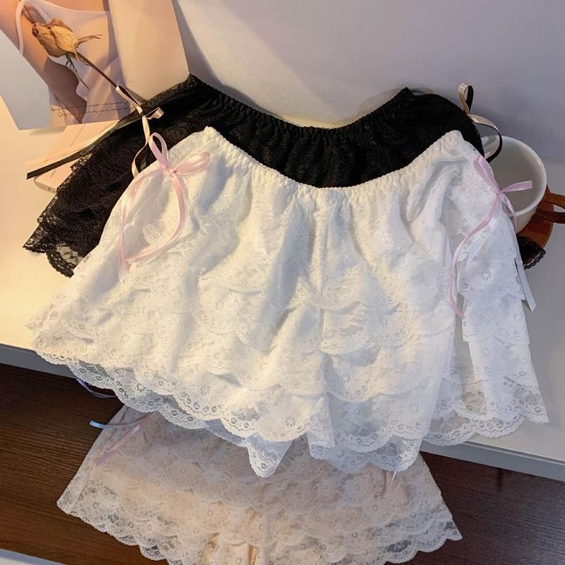 Product Introduction of Fashion JK Lolita Lace Safety Pants Ruffled Bowknot Summer Loose Short Pants Multi-layer Anti-glare Safety Shorts Women Clue 17