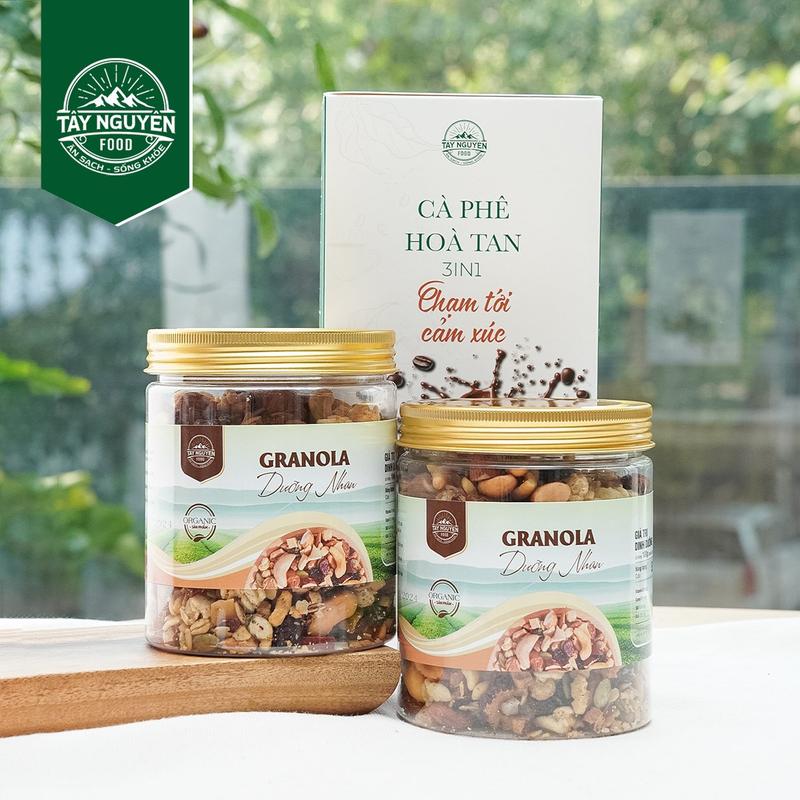 Combo 2 Granola Dưỡng Nhan sấy mật ong không đường kèm Cà phê sữa hòa tan Tây Nguyên Food - Việt Nam 920g