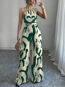 Mono estampado sin mangas con cuello halter para mujer, mono casual sin mangas para vacaciones y uso diario, ropa de dama para primavera y verano