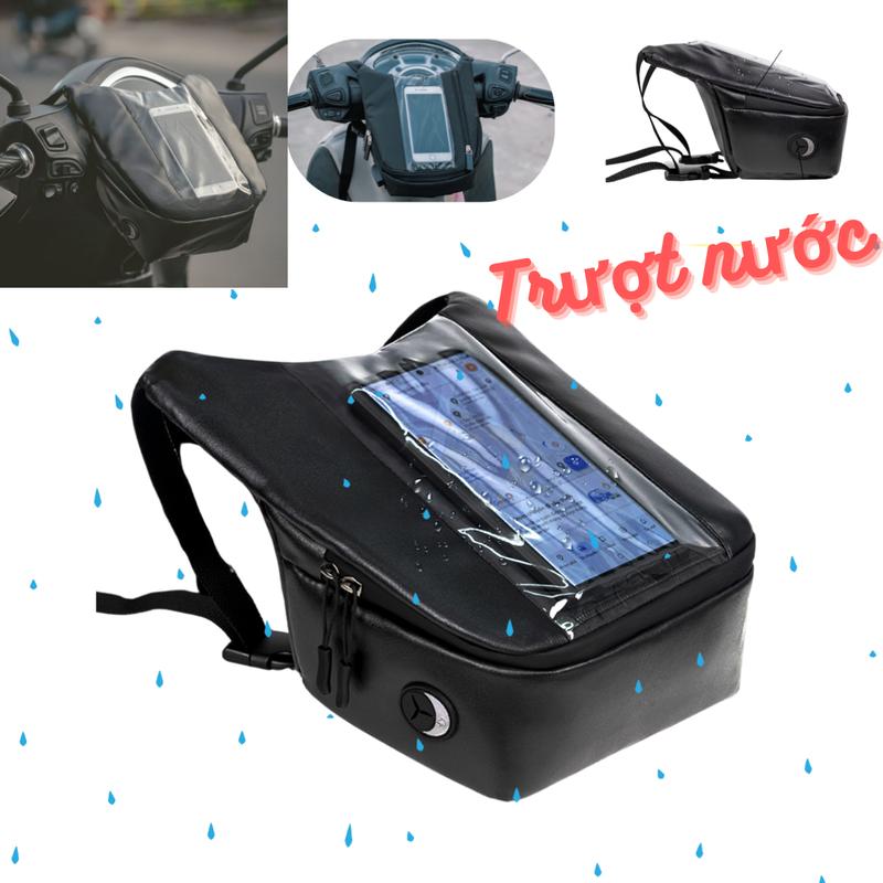 Túi Treo Xe Máy Vải Da Trượt Nước, Để Điện Thoại, Đồ Dùng Tiện Lợi