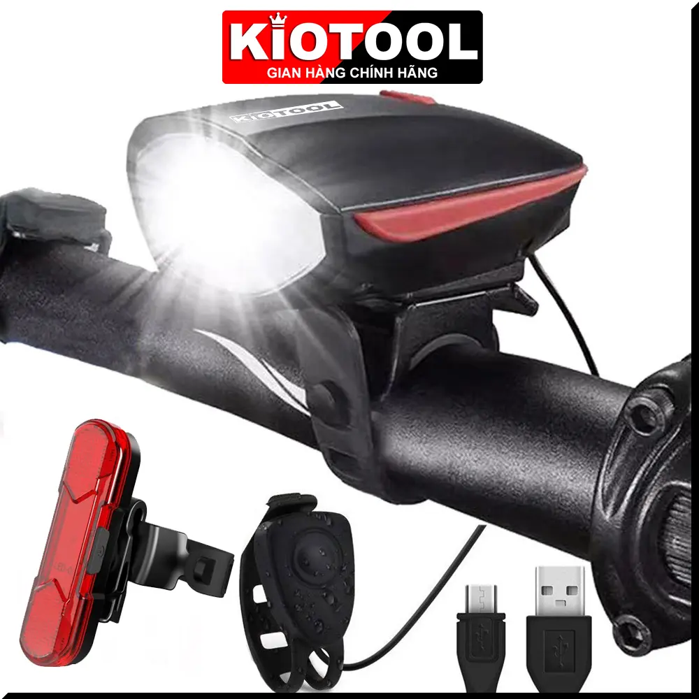 Combo đèn xe đạp có còi kiotool và Đèn hậu xe đạp kiotool