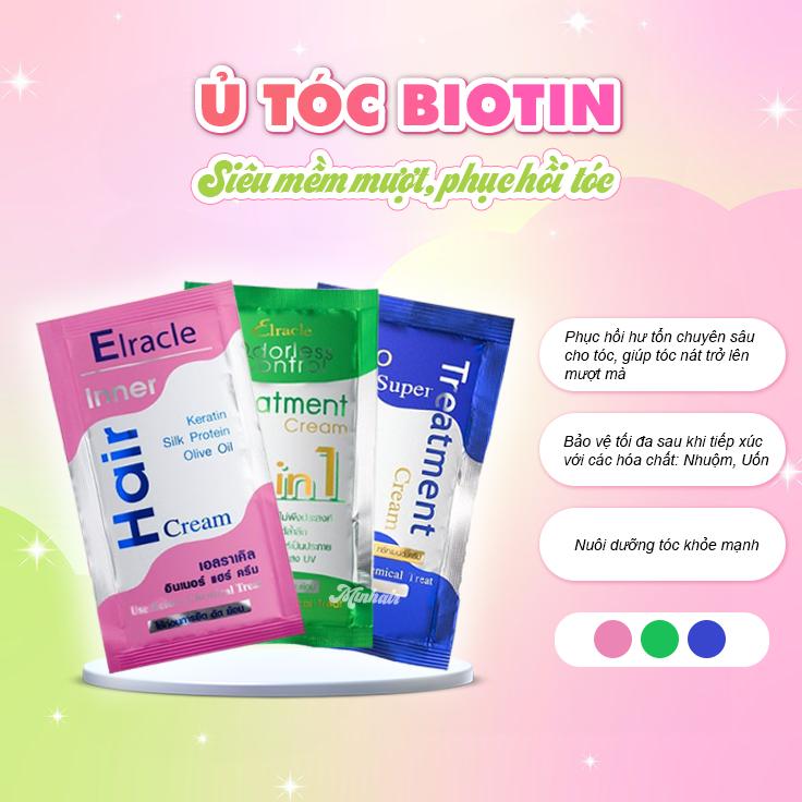 Ủ tóc BIOTIN Collagen Thái Lan, 3 màu, xanh dương, hồng, xanh lá dưỡng tóc tại nhà hỗ trợ mềm mượt tóc 30ml, MIN.HAIR