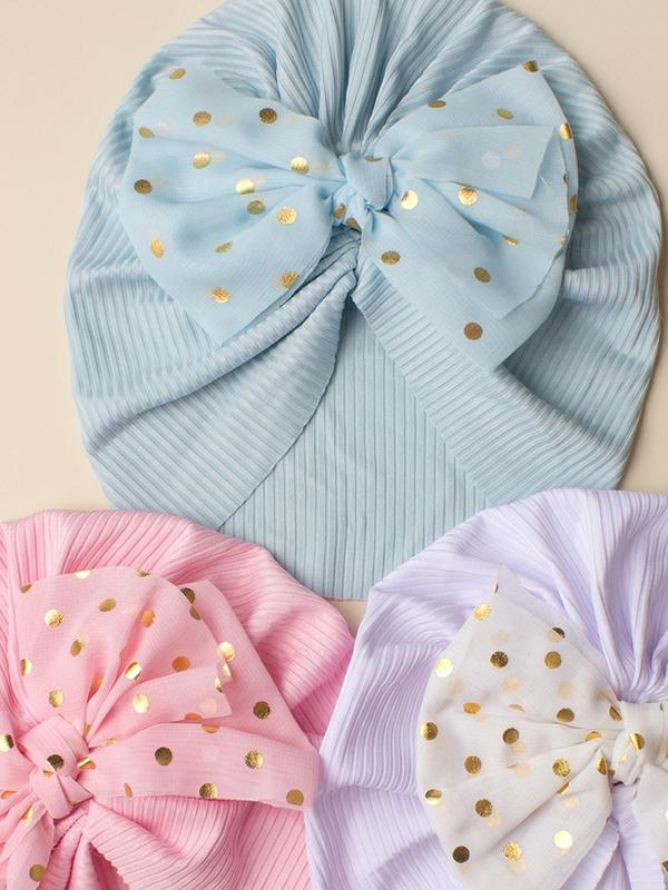 Baby's Hot Stamping Polka Dot Print Bow Decor Hat, Soft Breathable Cute Turban Hat, Fashion Baby Infant Hat 4