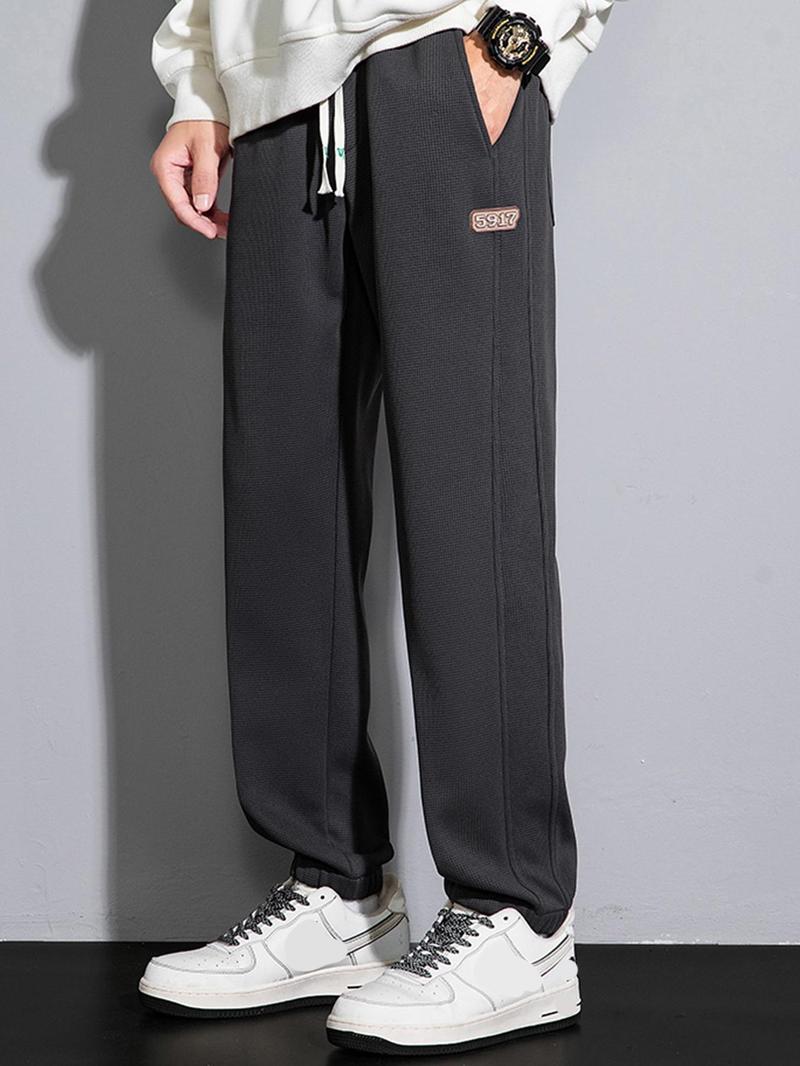 Product Introduction of Men's Solid Color Patched Drawstring Waist Thermal Lined Pants, Casual Comfy Regular Fit Elastic Waist Pocket Trousers for Daily Wear, Men's Bottoms for All Seasons 8