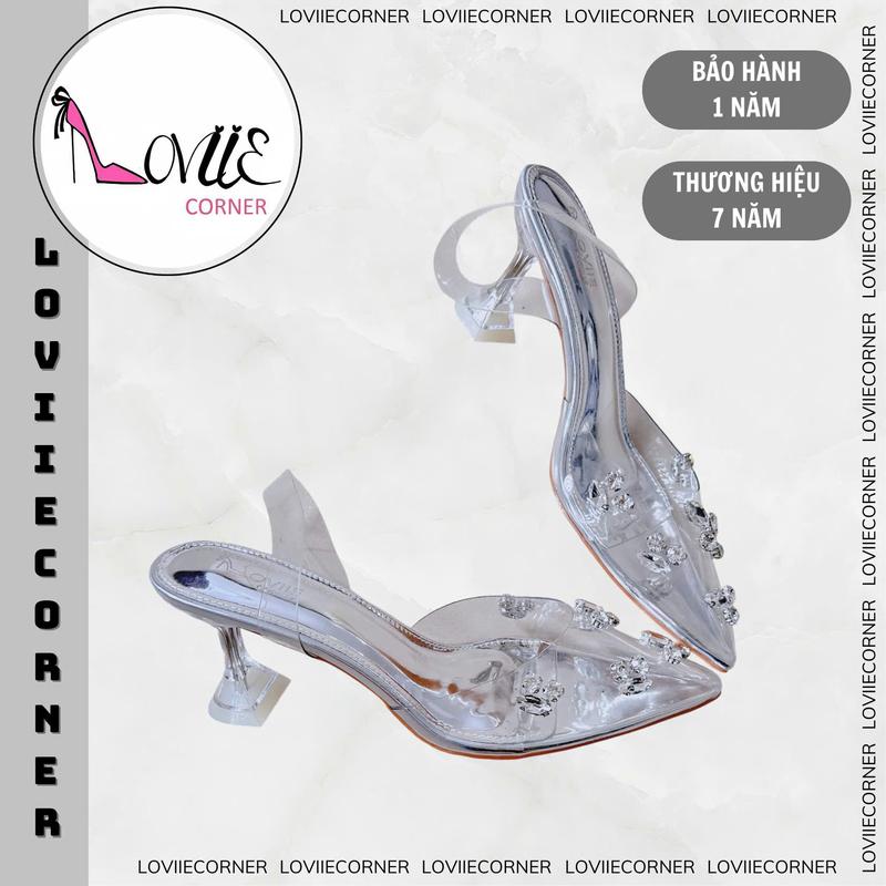  LOVIIECORNER GIÀY CAO GÓT NỮ ĐI TIỆC - GUỐC NỮ TIỂU THƯ MŨI NHỌN QUAI MICA ĐÍNH ĐÁ - CAO GÓT QUAI TRONG MICA 7 PHÂN - G240876 - B240803 - G240882 