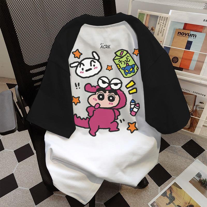 Product Introduction of 100% cotton sweet cute crayon small new, printed couple oversize top women 7