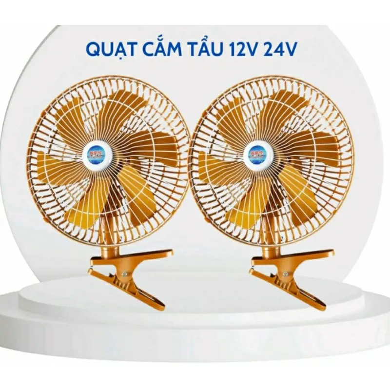 Quạt kẹp ô tô cắm tẩu 6 cánh 28cm loại 12V-24V - Phụ Tùng quạt cánh vàng dành cho ô tô quatoto  12v