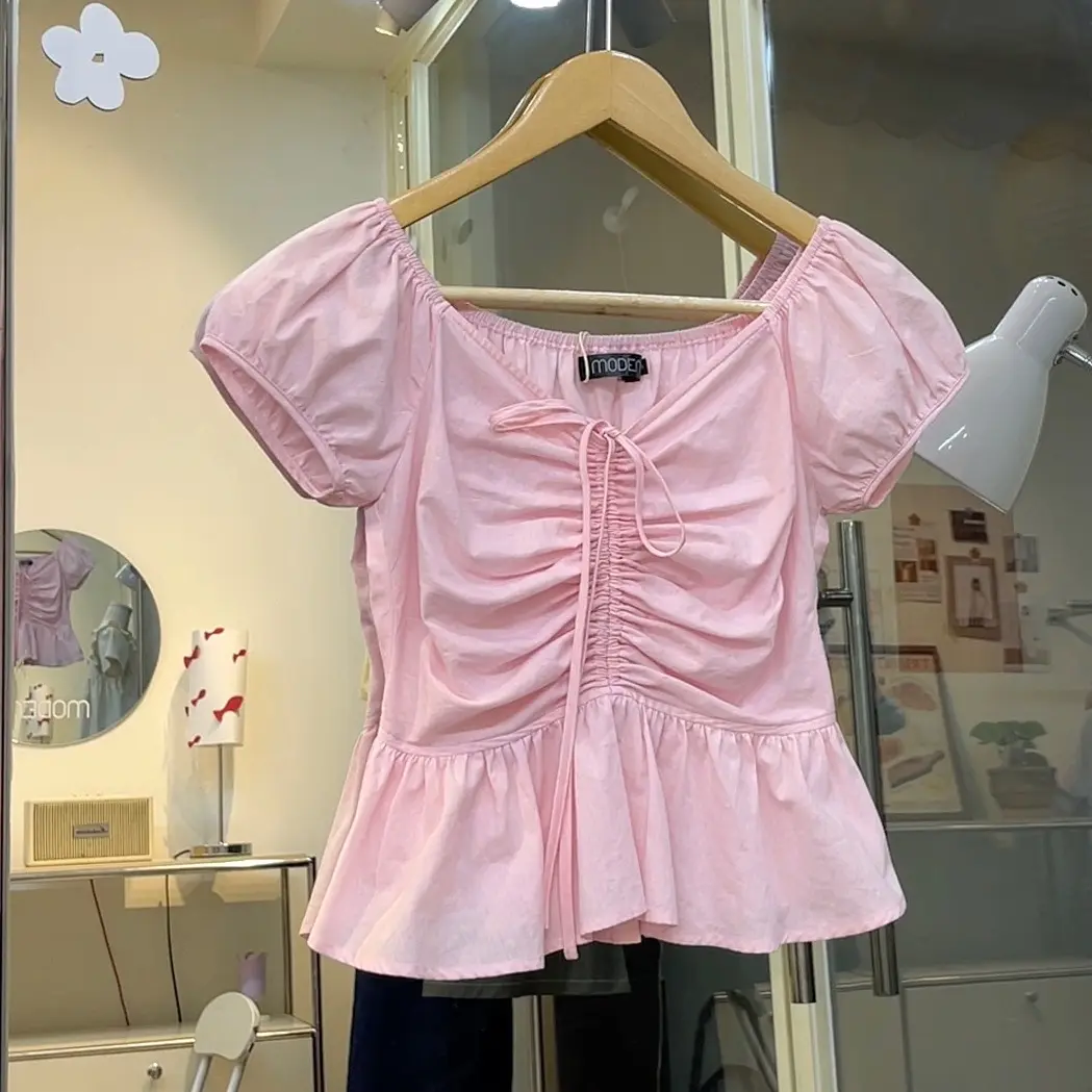 Moden - Áo trễ vai tay phồng dây rút Honey