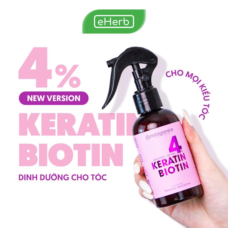 [MUA 3 GIẢM 50%] Xịt Dưỡng Mọc Tóc Biotin & Keratin 4% MILAGANICS Hỗ Trợ Phục Hồi Giảm Rụng Cải Thiện Tình Trạng Gãy Rụng - Nước Dưỡng Tóc Biotin Hương Nước Hoa - Tinh Chất Chăm Sóc Tóc Nữ Hair Mist Thơm Tóc Chắc Khỏe Mềm Mượt EHERB Women Trà