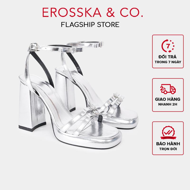 EROSSKA - Giày sandal cao gót nữ quai ngang phối hai nơ kiểu dáng năng động màu bạc cao 12cm - DX002
