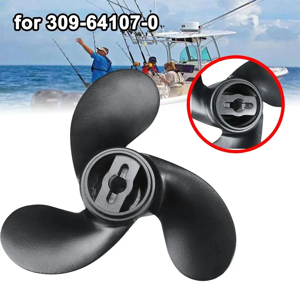 2.2-3.3HP Black 3 Blades 7.4 x 5.7 Marine Propeller 309-64107-0 For Nissan Tohatsu Evinrude Johnson R Rotation