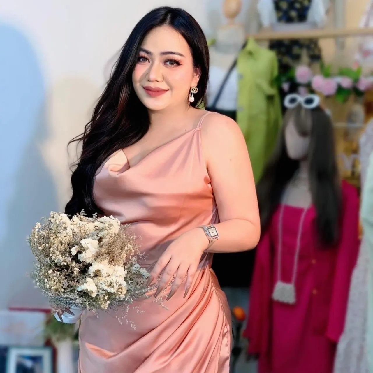 เดรสสาวอวบยาวย่นข้าง  รุ่นแอเรียล 100KGfatty_Plus size (R3)