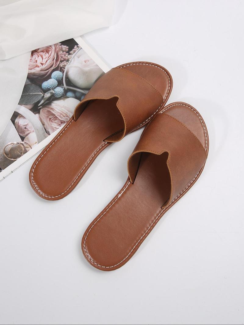 Product Introduction of Women's Simple Plain Top Bar Design Slippers, Casual Comfortable Home Slippers, All-match Non-slip Slippers for Indoor & Outdoor Wear 17