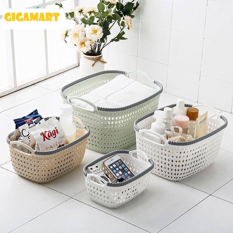  Giỏ nhựa giả mây đựng đồ đa năng có tay cầm phong cách Hàn Quốc siêu đẹp mắt Rổ đựng quần áo vật dụng đa năng nhiều kích cỡ 