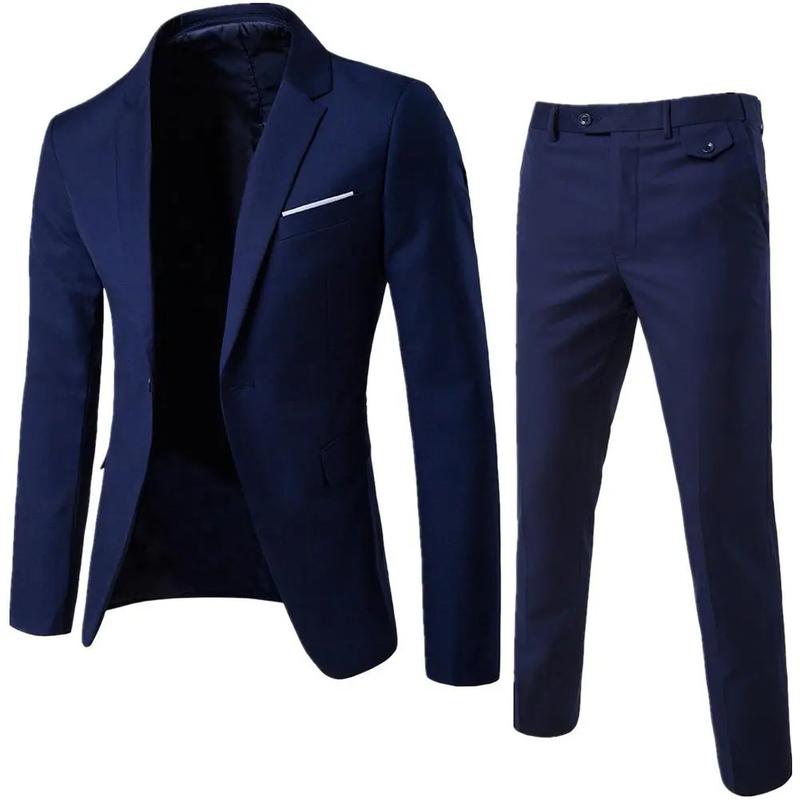 Product Introduction of Benferry 2 pcs/set plus size men solid color long sleeve lapel slim button business suit Menswear Overalls Pants Smooth Straight Stylish 21