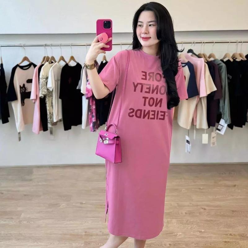 Váy bầu Đầm bầu cotton hàn mềm mại co dãn thoáng mát in chữ nổi bật Nữ Voi Women Dress 1
