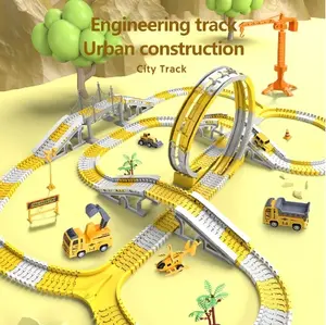Mainan Rel Truk Kota DIY Hadiah Ulang Tahun Anak Laki-laki Set Hadiah Perakitan Rel Kereta Api Plastik Fleksibel untuk Anak Laki-laki dan Perempuan