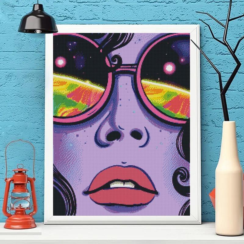 DIY Artificial Rhinestones Arts Painting Kit Without Frame, Color Cool Girl Pattern DIY Painting, Handmade Craft Wall Art Decoration 2
