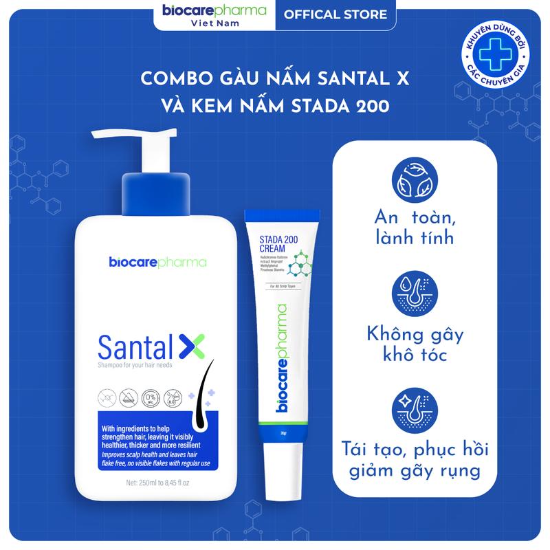 COMBO Dầu gội và kem bôi hỗ trợ gàu nấm ngứa phiên bản cải tiến mới SANTAL X 250ml. Dưỡng Tóc