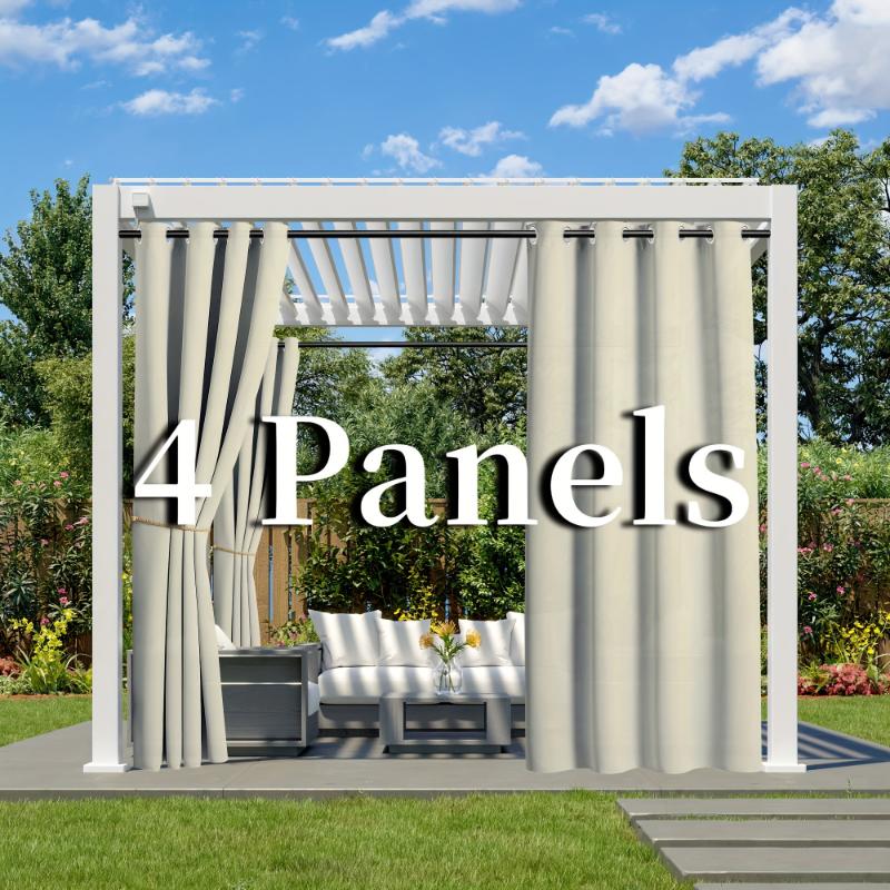 Product Introduction of 4 Pieces Waterproof Privacy Curtains - Light-filtering Outdoor Curtains With Rings For Porches, Gazebos, Pergolas, And Backyards 0